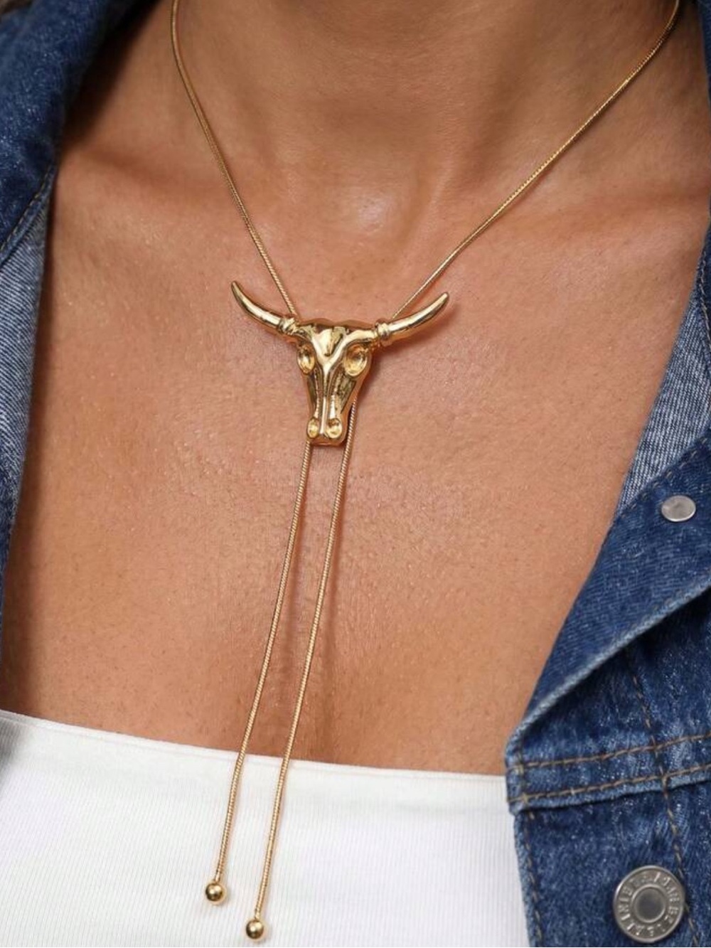 Gold Longhorn Lariat Necklace - Women Jewelry